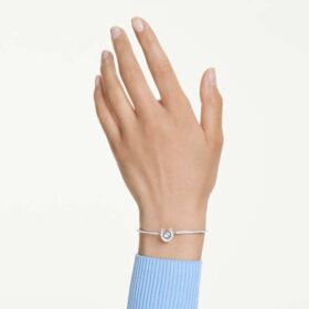 Bracelet Symbolica à coupe ronde, pavé, fer à cheval, bleu, plaqué rhodium