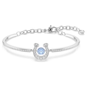 Bracelet Symbolica à coupe ronde, pavé, fer à cheval, bleu, plaqué rhodium