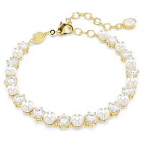 Bracelet Tennis Matrix Perle de cristal, taille ronde, blanc, plaqué or Bracelet Tennis Matrix Perle de cristal, taille ronde, blanc, plaqué or