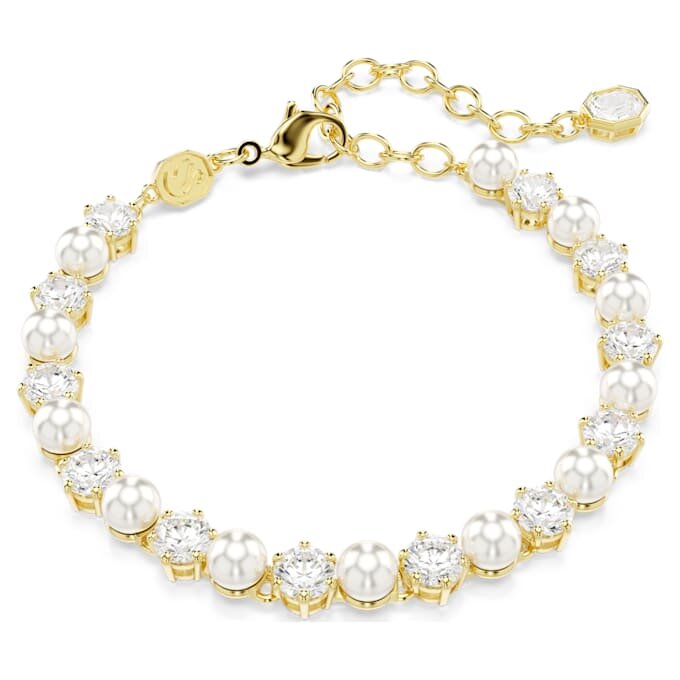 Bracelet Tennis Matrix Perle de cristal, taille ronde, blanc, plaqué or Bracelet Tennis Matrix Perle de cristal, taille ronde, blanc, plaqué or