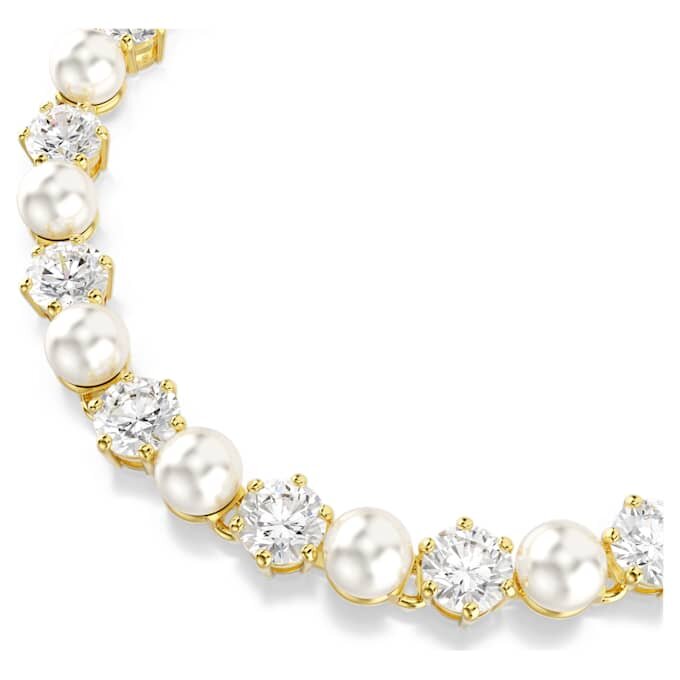 Bracelet Tennis Matrix Perle de cristal, taille ronde, blanc, plaqué or Bracelet Tennis Matrix Perle de cristal, taille ronde, blanc, plaqué or