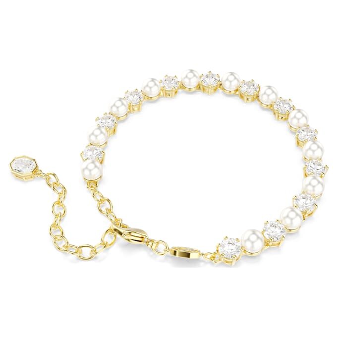 Bracelet Tennis Matrix Perle de cristal, taille ronde, blanc, plaqué or Bracelet Tennis Matrix Perle de cristal, taille ronde, blanc, plaqué or