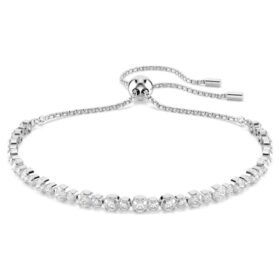 Bracelet tennis Matrix, tailles rondes mélangées, blanc, plaqué rhodium
