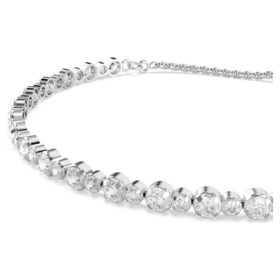 Bracelet tennis Matrix, tailles rondes mélangées, blanc, plaqué rhodium