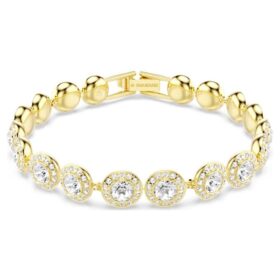 Bracelet Una Angelic, taille ronde, pavé, taille moyenne, blanc, plaqué or