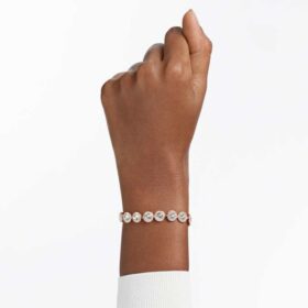 Bracelet Una Angelic, taille ronde, pavé, taille moyenne, blanc, plaqué or rose