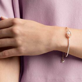 Bracelet Una, taille ronde, forme ovale, blanc, plaqué or rose