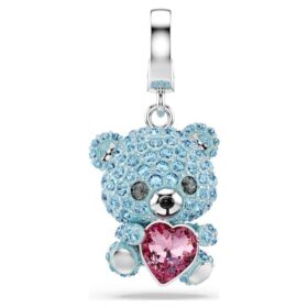 Breloque Idyllia, tailles variées, ours en peluche, bleu, plaqué rhodium