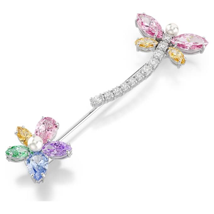 Broche Ariana Grande x Swarovski, tailles variées, libellule, multicolore, plaquée rhodium Broche Ariana Grande x Swarovski, tailles variées, libellule, multicolore, plaquée rhodium