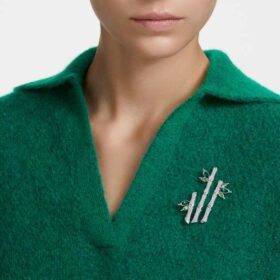 Broche Dellium Bambou, verte, plaquée rhodium