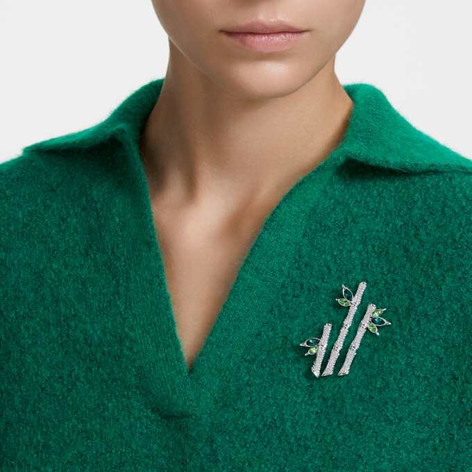 Broche Dellium Bambou, verte, plaquée rhodium Broche Dellium Bambou, verte, plaquée rhodium