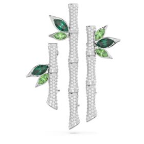 Broche Dellium Bambou, verte, plaquée rhodium