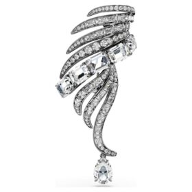 Broche « Feather » de la collection Vienna, blanche, plaquée ruthénium