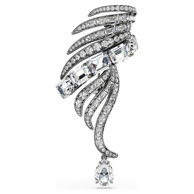 Broche « Feather » de la collection Vienna, blanche, plaquée ruthénium Broche « Feather » de la collection Vienna, blanche, plaquée ruthénium