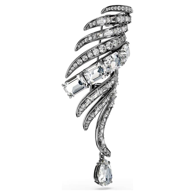 Broche « Feather » de la collection Vienna, blanche, plaquée ruthénium Broche « Feather » de la collection Vienna, blanche, plaquée ruthénium