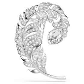 Broche Idyllia, tailles variées, plume, plaquée rhodium