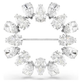 Broche Matrix taille poire, blanche, plaquée rhodium