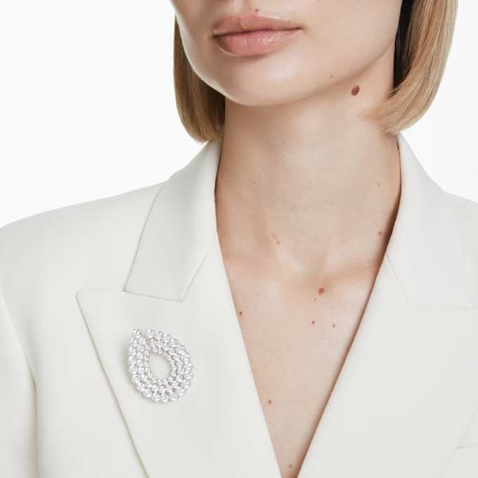 Broche Matrix, taille ronde, blanche, plaquée rhodium Broche Matrix, taille ronde, blanche, plaquée rhodium