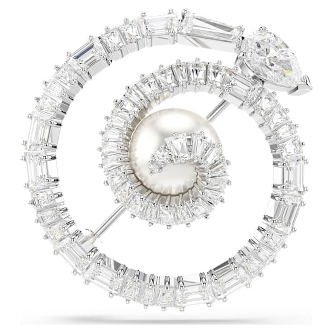 Broche Serpent en cristal et perles, tailles variées, Année du Serpent, blanc, plaqué rhodium Broche Serpent en cristal et perles, tailles variées, Année du Serpent, blanc, plaqué rhodium