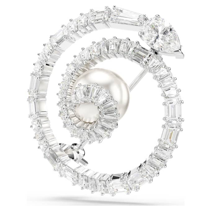 Broche Serpent en cristal et perles, tailles variées, Année du Serpent, blanc, plaqué rhodium Broche Serpent en cristal et perles, tailles variées, Année du Serpent, blanc, plaqué rhodium