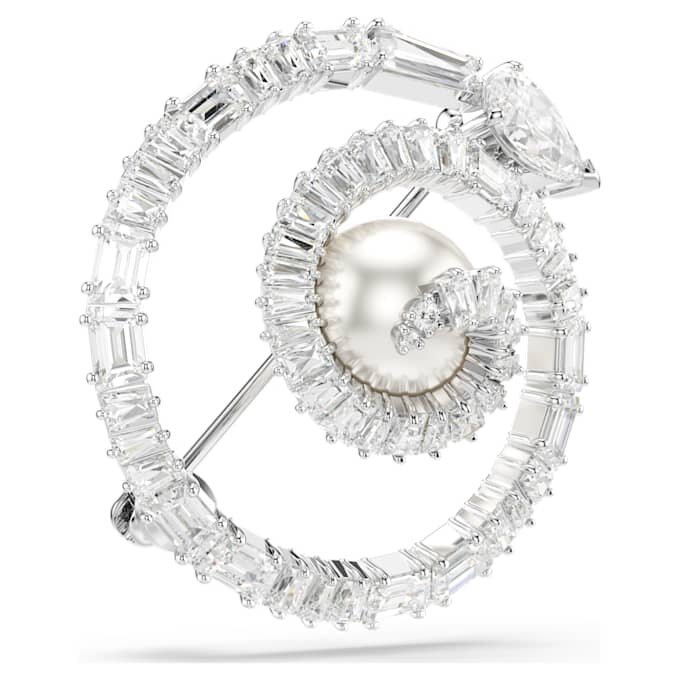 Broche Serpent en cristal et perles, tailles variées, Année du Serpent, blanc, plaqué rhodium Broche Serpent en cristal et perles, tailles variées, Année du Serpent, blanc, plaqué rhodium