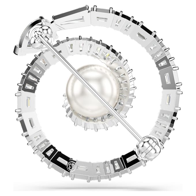 Broche Serpent en cristal et perles, tailles variées, Année du Serpent, blanc, plaqué rhodium Broche Serpent en cristal et perles, tailles variées, Année du Serpent, blanc, plaqué rhodium