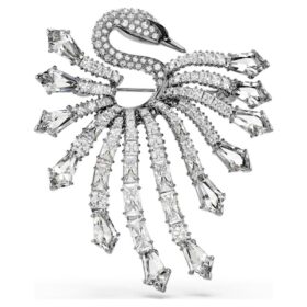 Broche « Swan » de la collection Vienna, blanche, plaquée ruthénium
