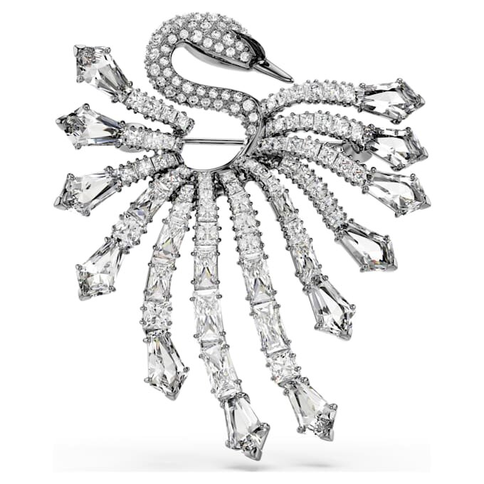 Broche « Swan » de la collection Vienna, blanche, plaquée ruthénium Broche « Swan » de la collection Vienna, blanche, plaquée ruthénium