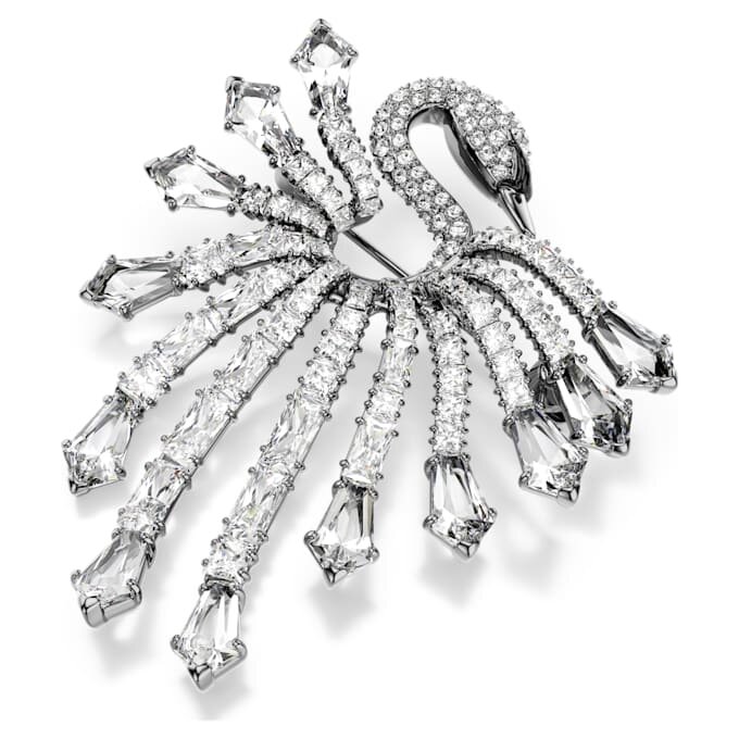 Broche « Swan » de la collection Vienna, blanche, plaquée ruthénium Broche « Swan » de la collection Vienna, blanche, plaquée ruthénium
