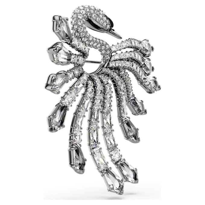Broche « Swan » de la collection Vienna, blanche, plaquée ruthénium Broche « Swan » de la collection Vienna, blanche, plaquée ruthénium