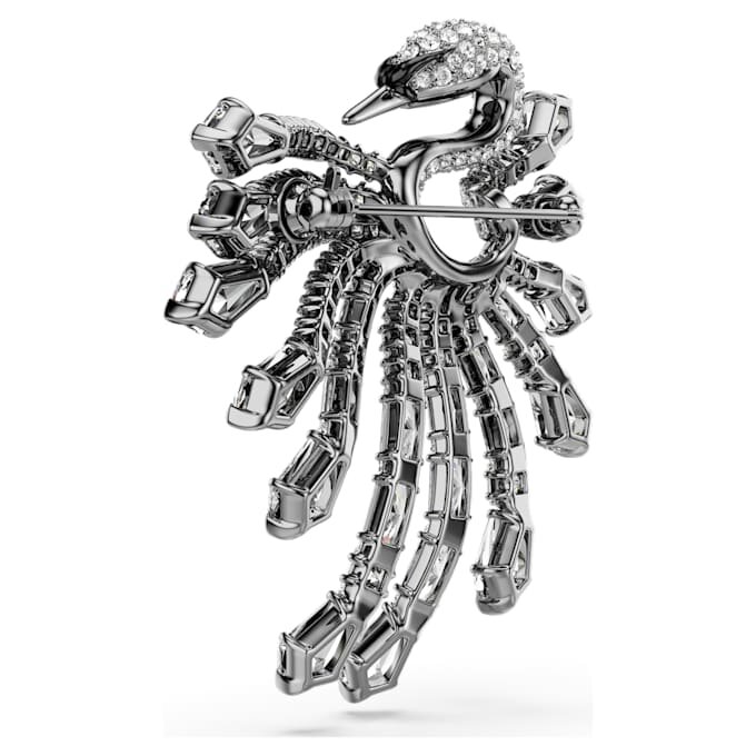 Broche « Swan » de la collection Vienna, blanche, plaquée ruthénium Broche « Swan » de la collection Vienna, blanche, plaquée ruthénium