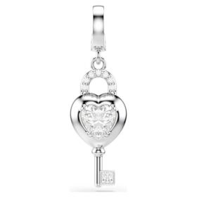 Charm Idyllia à tailles variées, cœur avec clé, blanc, plaqué rhodium