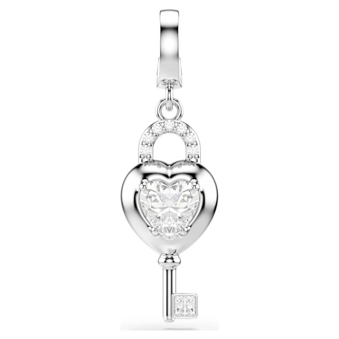 Charm Idyllia à tailles variées, cœur avec clé, blanc, plaqué rhodium Charm Idyllia à tailles variées, cœur avec clé, blanc, plaqué rhodium