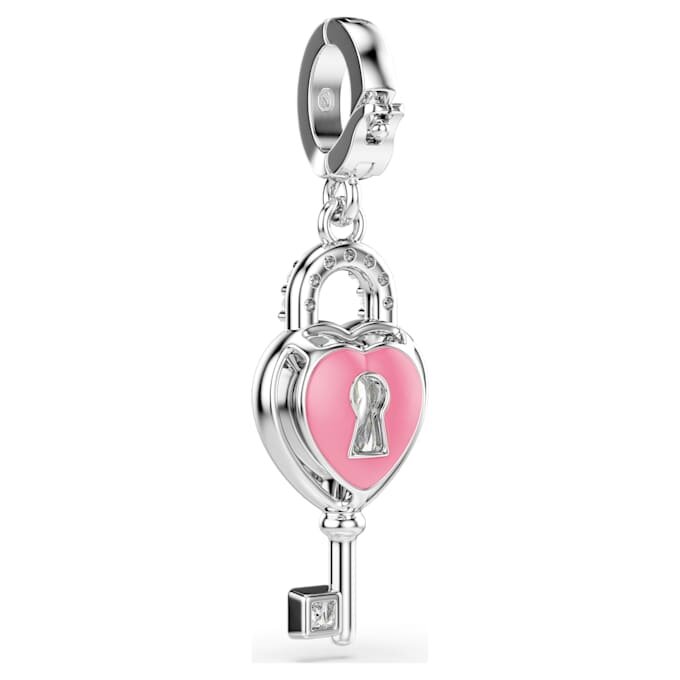 Charm Idyllia à tailles variées, cœur avec clé, blanc, plaqué rhodium Charm Idyllia à tailles variées, cœur avec clé, blanc, plaqué rhodium