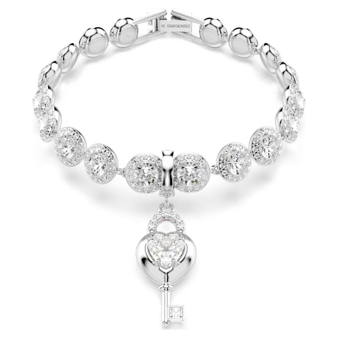 Charm Idyllia à tailles variées, cœur avec clé, blanc, plaqué rhodium Charm Idyllia à tailles variées, cœur avec clé, blanc, plaqué rhodium