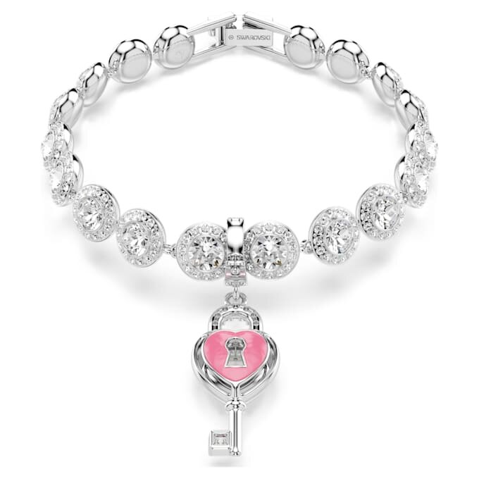 Charm Idyllia à tailles variées, cœur avec clé, blanc, plaqué rhodium Charm Idyllia à tailles variées, cœur avec clé, blanc, plaqué rhodium