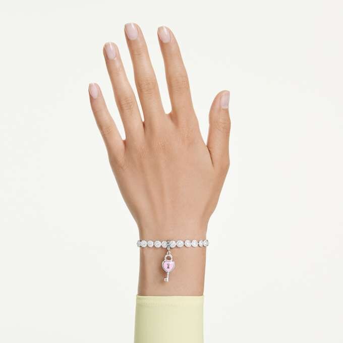Charm Idyllia à tailles variées, cœur avec clé, blanc, plaqué rhodium Charm Idyllia à tailles variées, cœur avec clé, blanc, plaqué rhodium