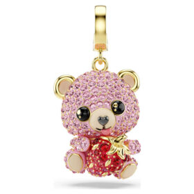 Charm Idyllia à tailles variées, ours en peluche, rose, plaqué or