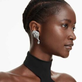 Collection Vienna – Ear Cuffs « Feather », blanc, plaqué ruthénium