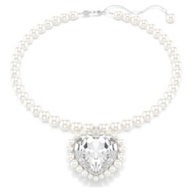 Collier Ariana Grande X Swarovski Perle en cristal, taille cœur, cœur, blanc, plaqué rhodium