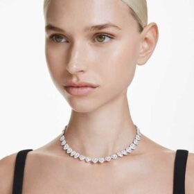 Collier Ariana Grande X Swarovski, tailles variées, cœur, blanc, plaqué rhodium