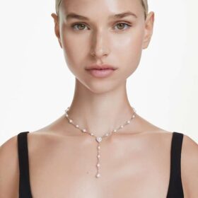 Collier Ariana Grande X Swarovski Y : tailles variées, perle de cristal, cœur, blanc, plaqué rhodium