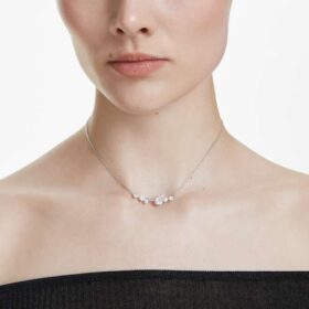 Collier Constella Crystal Pearl, tailles rondes, blanc, plaqué rhodium