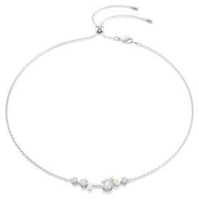 Collier Constella Crystal Pearl, tailles rondes, blanc, plaqué rhodium