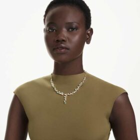 Collier Constella en Y, tailles variées, vert, plaqué or