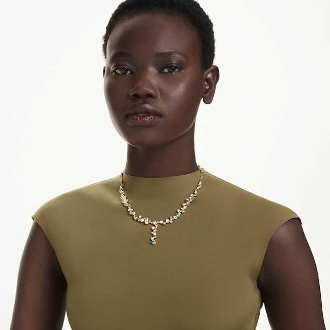 Collier Constella en Y, tailles variées, vert, plaqué or Collier Constella en Y, tailles variées, vert, plaqué or