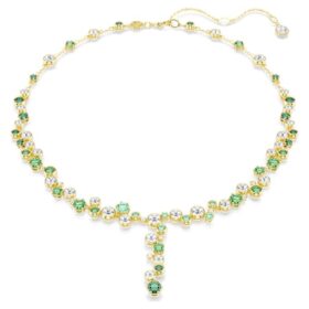 Collier Constella en Y, tailles variées, vert, plaqué or