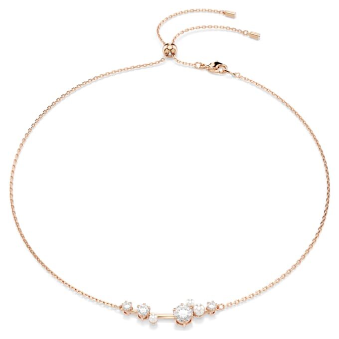 Collier Constella Perle de cristal, tailles rondes, blanc, plaqué or rose Collier Constella Perle de cristal, tailles rondes, blanc, plaqué or rose