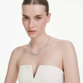 Collier Constella, taille ronde, blanc, plaqué rhodium