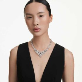 Collier Constella, tailles variées, fermoir, blanc, plaqué rhodium